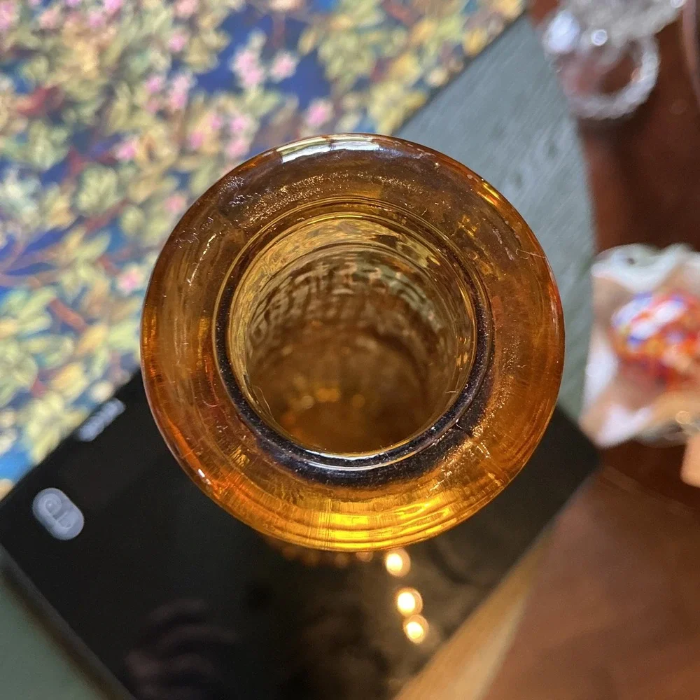 Vintage Empoli Amber Glass Vase‎ 15.25 Inch Drip Pattern Italian Art Glass MCM